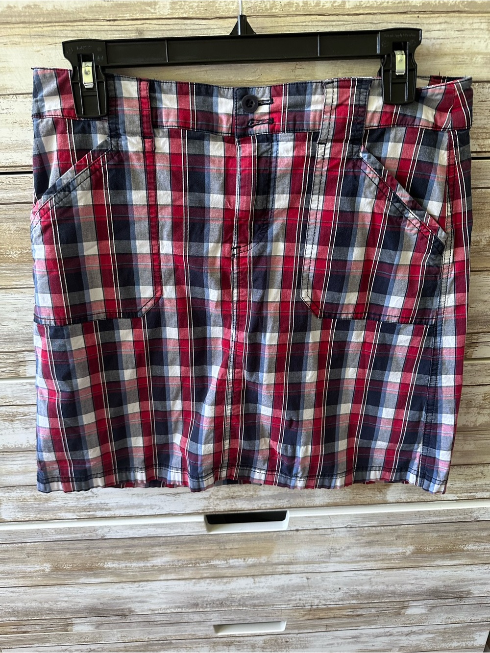 ❤️💙 Christopher & Banks Plaid Skort Size 6 Red Navy White Patch Pocket Skirt